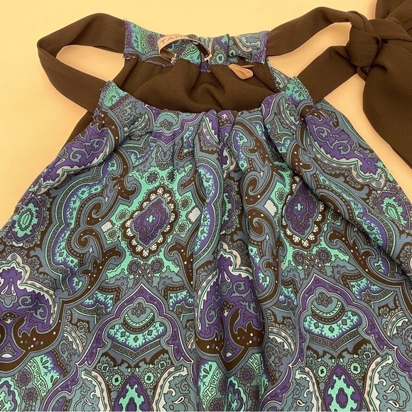 Tahari Turquoise and Black Halter Top Women’s Size XS Two-Tiered Ties at Neck - Picture 7 of 15